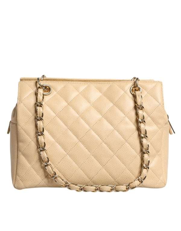Beige Caviar De Coco Chain Leather Purse Bag - Image 3
