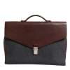 Brown Gray Leather Cognac Wool Business Tote Bag - Image 2