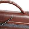 Brown Gray Leather Cognac Wool Business Tote Bag - Image 6