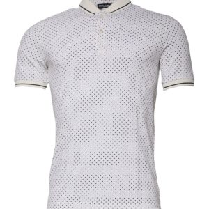 White Polka Dot Cotton Collared Polo T-shirt