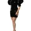 Black Patent Leather Puff Sleeves Mini Dress - Image 3