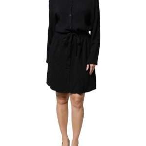 Black Viscose Long Sleeves A-line Mini Dress