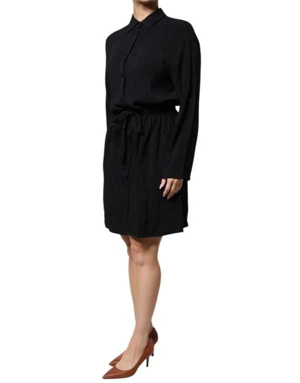 Black Viscose Long Sleeves A-line Mini Dress - Image 3