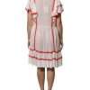 White Viscose Ruffle Sleeves A-line Pleated Mini Dress - Image 4