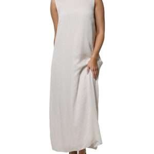 White Sleeveless Round Neck Shift Long Maxi Dress