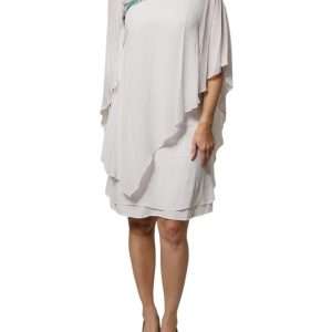 White Floral Embroidery Viscose Chiffon Shift Dress