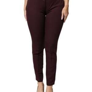 Maroon Mid Waist Tapered Skinny Dress Pants