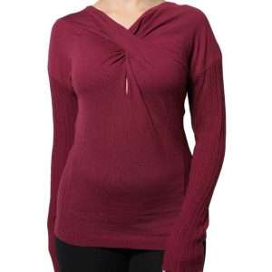 Maroon Jumper Keyhole Knit Pullover Sweater