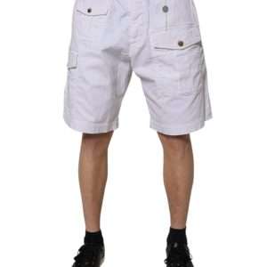 White Cargo Denim Mid Waist Casual Bermuda Shorts