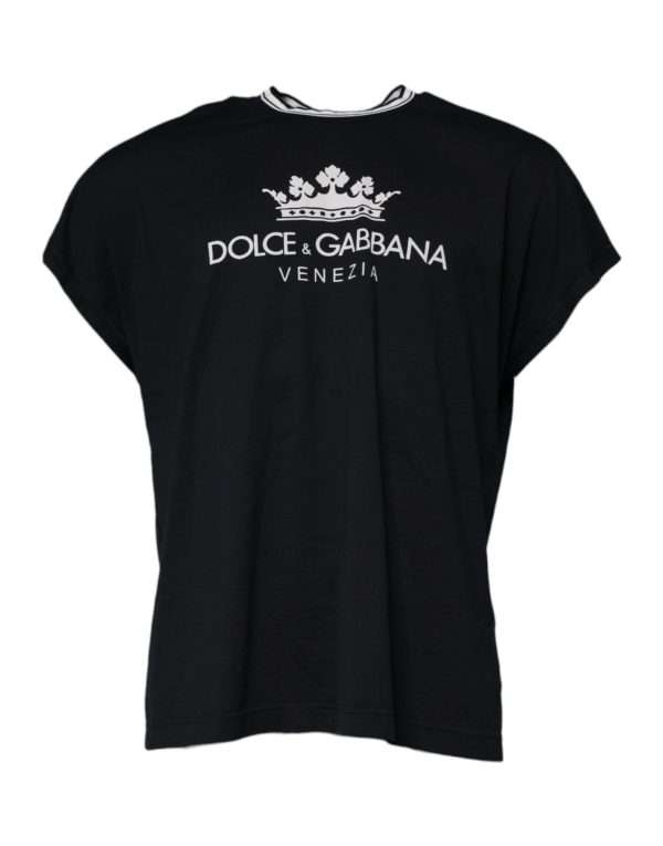 Dark Blue Logo Crown Cotton Crew Neck T-shirt - Image 2