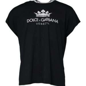 Dark Blue Logo Crown Cotton Crew Neck T-shirt