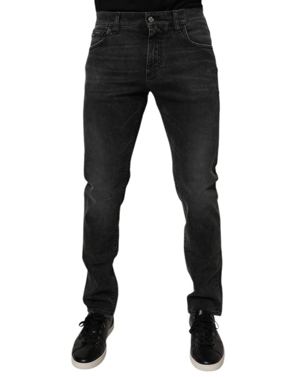Black Cotton Stretch Skinny Men Denim Jeans - Image 2