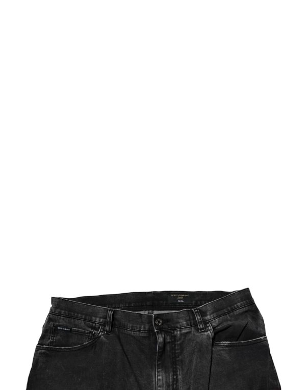Black Cotton Stretch Skinny Men Denim Jeans - Image 5
