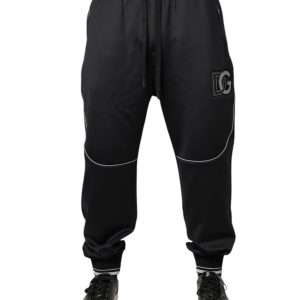 Black Polyester Logo Jogger Pants