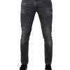 Dark Gray Washed Cotton Skinny Men Denim Jeans - Image 2