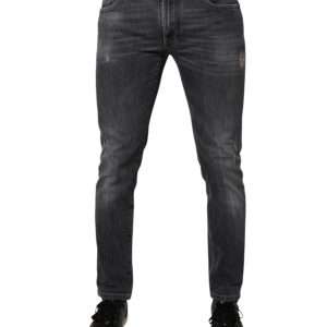 Dark Gray Washed Cotton Skinny Men Denim Jeans
