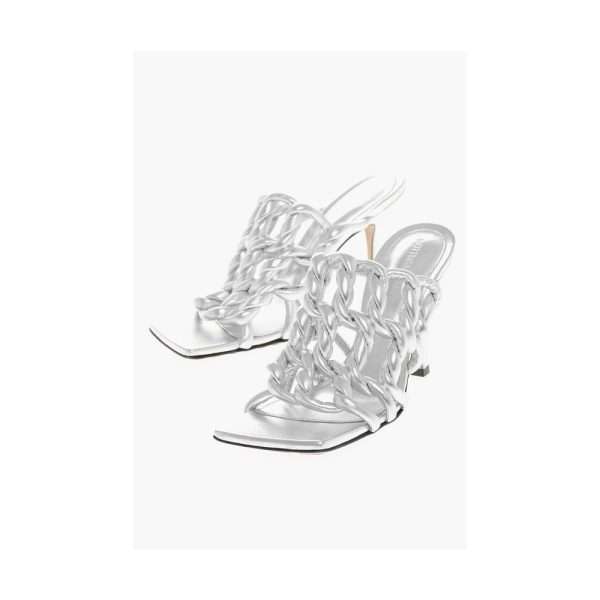 Silver Leather Women Sandal - Image 2
