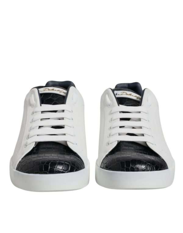 White Black Leather Portofino Sneaker Shoes - Image 2