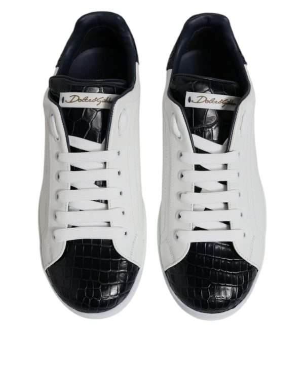 White Black Leather Portofino Sneaker Shoes - Image 3