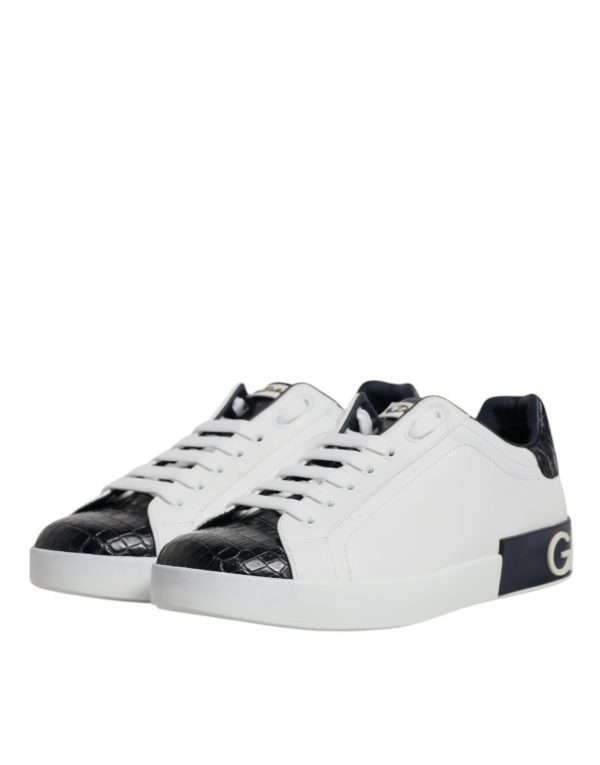 White Black Leather Portofino Sneaker Shoes - Image 4