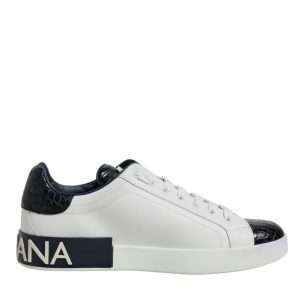 White Black Leather Portofino Sneaker Shoes