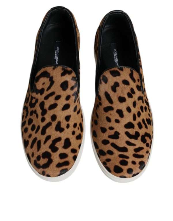 Brown Calfskin Fur Leopard Sneakers Shoes - Image 3