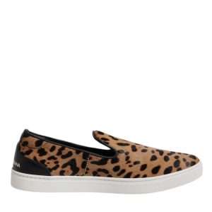 Brown Calfskin Fur Leopard Sneakers Shoes