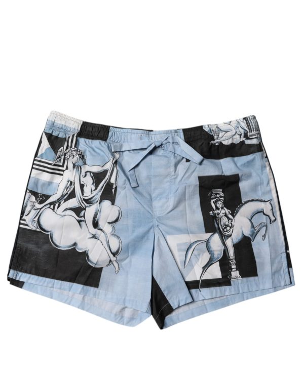 Blue Statue Print Cotton Mens Shorts - Image 2