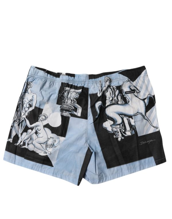 Blue Statue Print Cotton Mens Shorts - Image 3