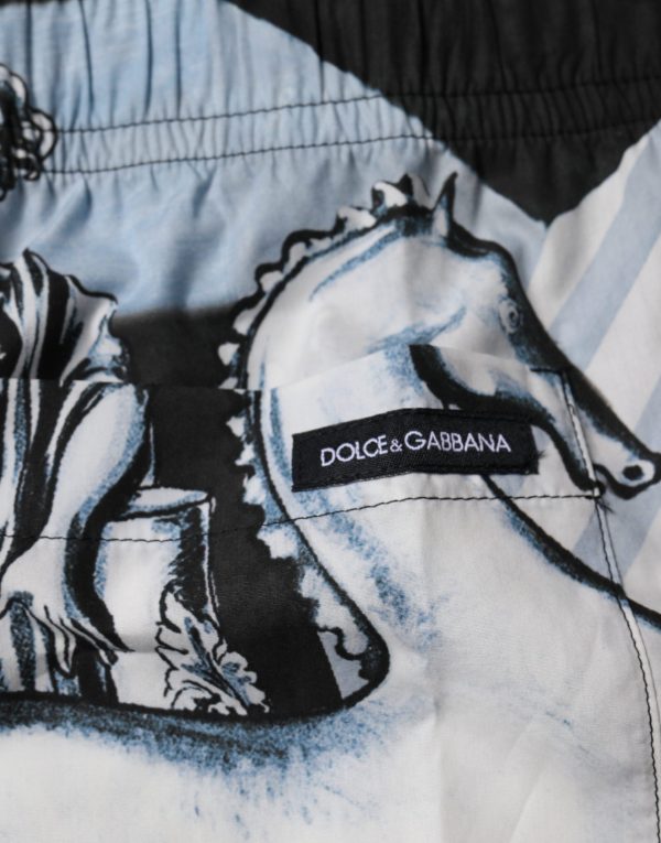Blue Statue Print Cotton Mens Shorts - Image 5