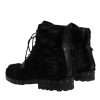 Black Pony Style Leather Mid Calf Boots Shoes - Image 4