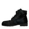 Black Pony Style Leather Mid Calf Boots Shoes - Image 5