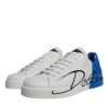 White Blue Leather Logo Low Top Sneakers Shoes - Image 3