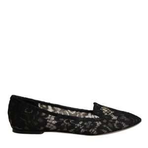 Black Taormina Lace Slip On Flats Shoes