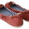 Scarlet Red Blue Stripe Flat Slip-On Shoes - Image 3