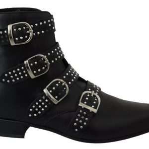 Black Fashion Buckled Zipper Ankle Boots Shoes