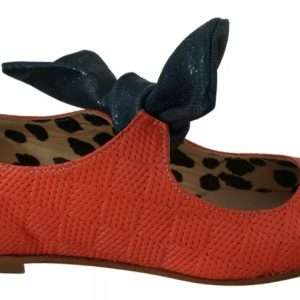 Orange Leather Bow Slip-on Loafers Ballet Flat Shoes