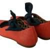Orange Leather Bow Slip-on Loafers Ballet Flat Shoes - Image 3