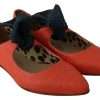 Orange Leather Bow Slip-on Loafers Ballet Flat Shoes - Image 5