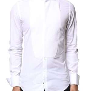 White GOLD Cotton Poplin Bib Formal Men Dress Shirt