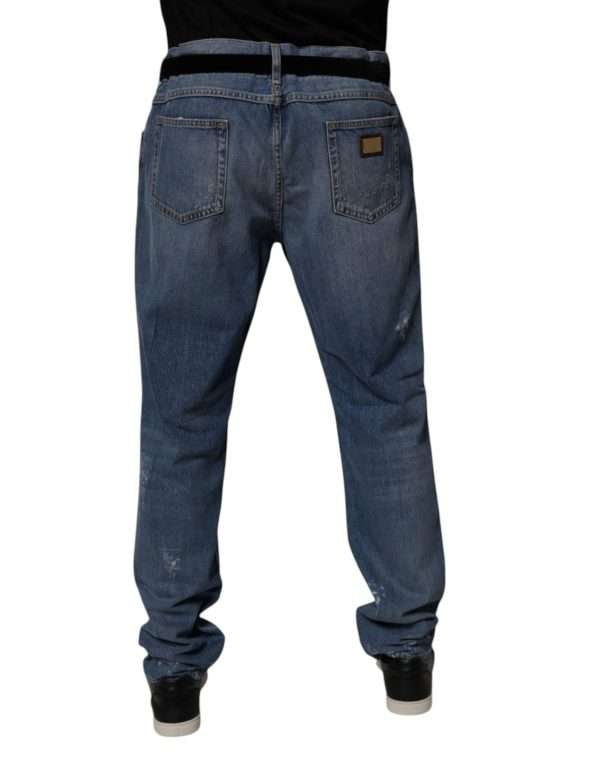 Blue Tattered Cotton Straight Denim Jeans - Image 4