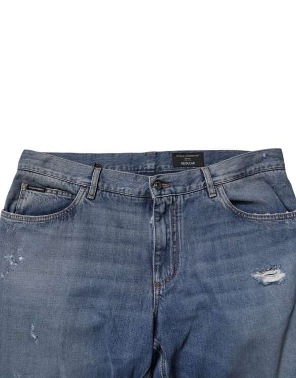 Blue Tattered Cotton Straight Denim Jeans - Image 5