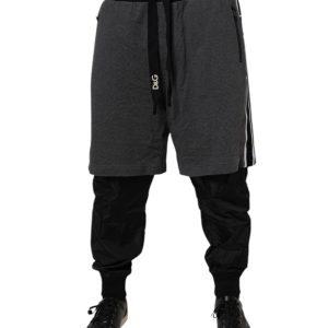 Black Gray Cotton Layered Men Sweatpants Pants