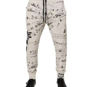 White Logo Print Men Skinny Sweatpants Pants