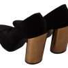Black Leather Suede Block Heels Pumps Shoes - Image 5
