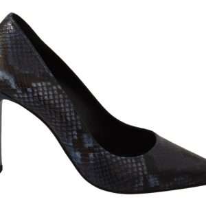 Black Snake Skin Leather Stiletto High Heels Pumps Shoes