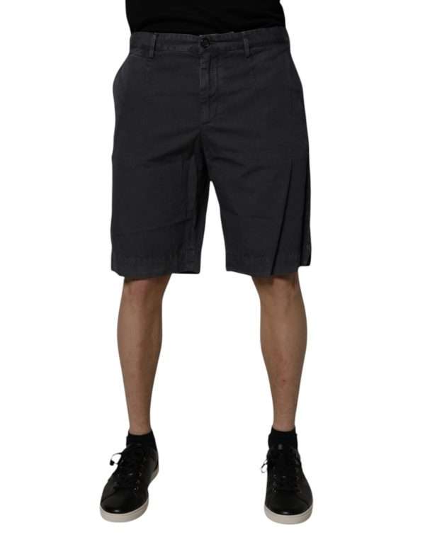 Dark Gray Cotton Mid Waist Men Bermuda Shorts - Image 2