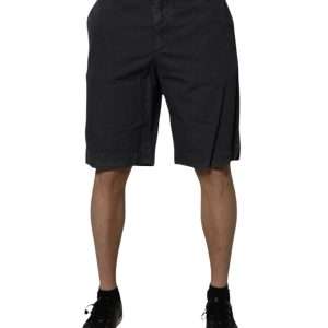 Dark Gray Cotton Mid Waist Men Bermuda Shorts