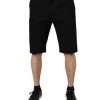 Black Cotton Stretch Mid Waist Bermuda Shorts - Image 2