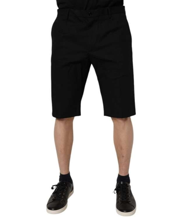 Black Cotton Stretch Mid Waist Bermuda Shorts - Image 2